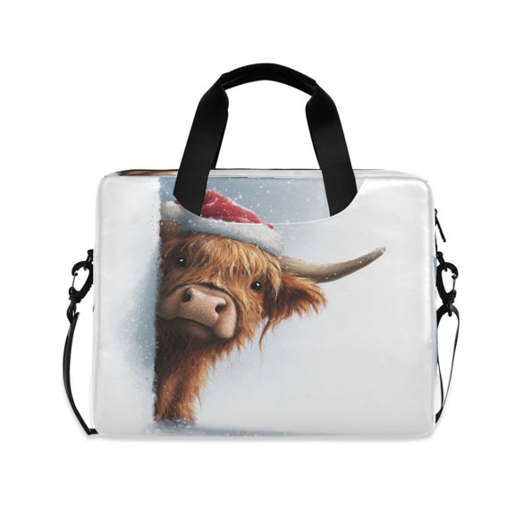 16" Laptop Briefcase, Detachable Anti-Slip Shoulder Strap, Multi-Compartment Work Travel Bag Lovely Christmas Highland Cow