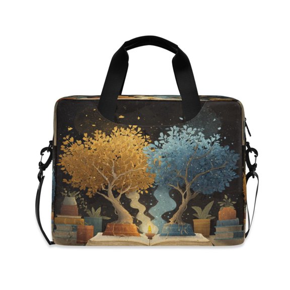 16" Laptop Briefcase, Detachable Anti-Slip Shoulder Strap, Multi-Compartment Work Travel Bag Magic Books and Potted Plants