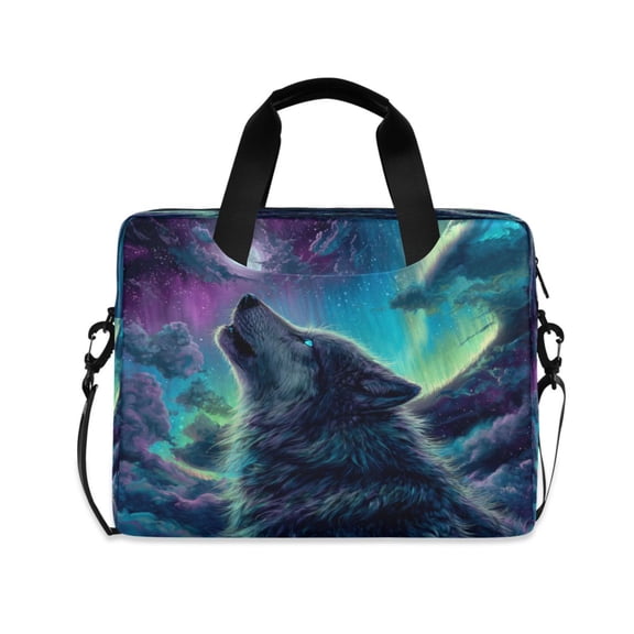 16" Laptop Briefcase, Detachable Anti-Slip Shoulder Strap, Multi-Compartment Work Travel Bag Majestic Wolf