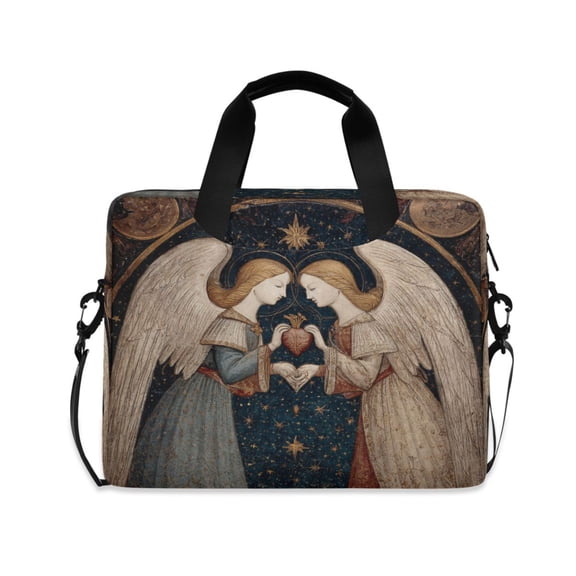 16" Laptop Briefcase, Detachable Anti-Slip Shoulder Strap, Multi-Compartment Work Travel Bag Medieval Angel Painting