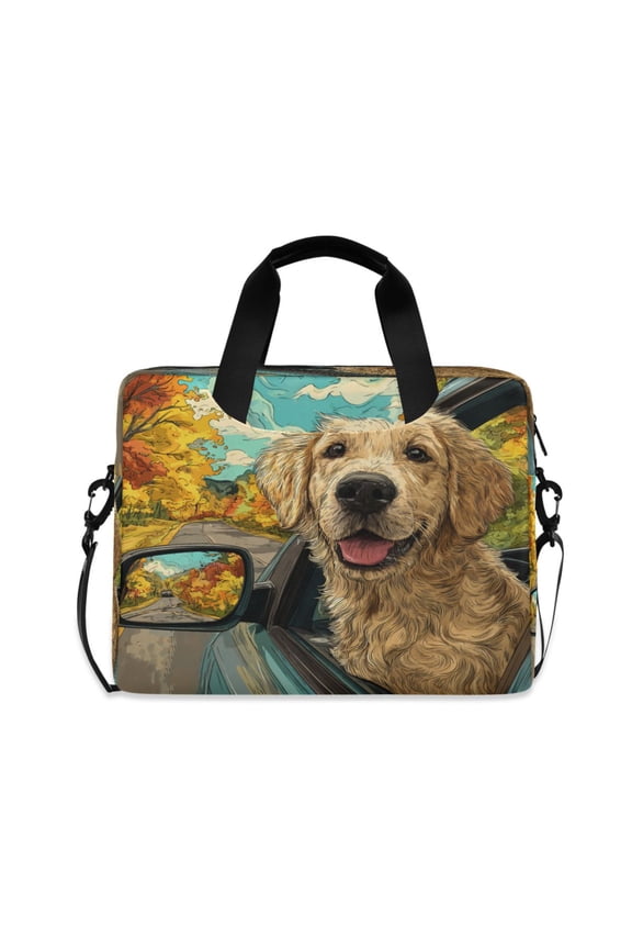16" Laptop Briefcase, Detachable Anti-Slip Shoulder Strap, Multi-Compartment Work Travel Bag Mischievous Golden Retriever