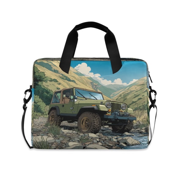 16" Laptop Briefcase, Detachable Anti-Slip Shoulder Strap, Multi-Compartment Work Travel Bag Mountain Stream Jeep Adventure