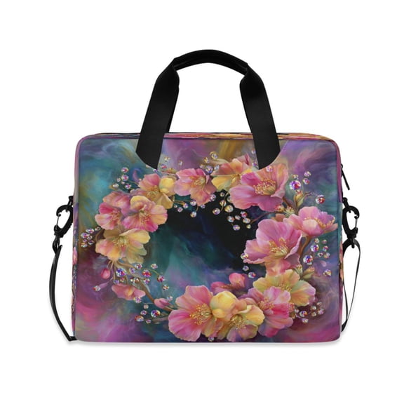 16" Laptop Briefcase, Detachable Anti-Slip Shoulder Strap, Multi-Compartment Work Travel Bag Opulent Floral Wreath