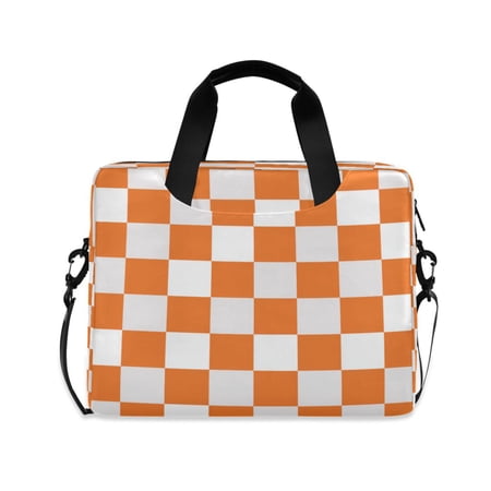 16" Laptop Briefcase, Detachable Anti-Slip Shoulder Strap, Multi-Compartment Work Travel Bag Orange Checkerboard