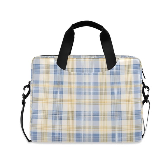 16" Laptop Briefcase, Detachable Anti-Slip Shoulder Strap, Multi-Compartment Work Travel Bag Pale Blue-and-yellow Tartan