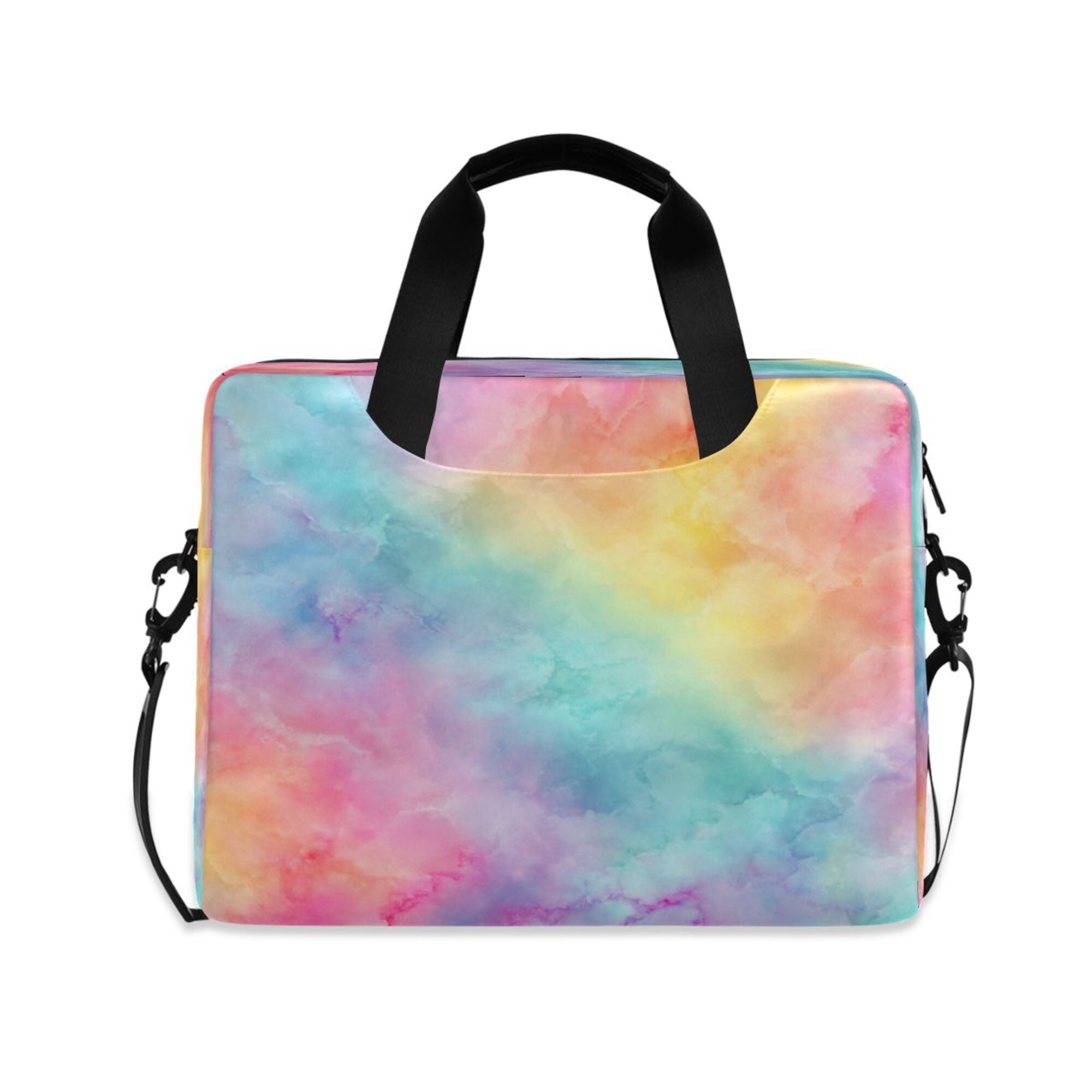 16" Laptop Briefcase, Detachable Anti-Slip Shoulder Strap, Multi-Compartment Work Travel Bag Pastel Rainbow Tie-dye Pattern