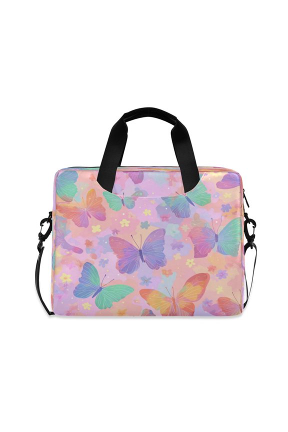 16" Laptop Briefcase, Detachable Anti-Slip Shoulder Strap, Multi-Compartment Work Travel Bag Peach Pastel Butterfly Flutter