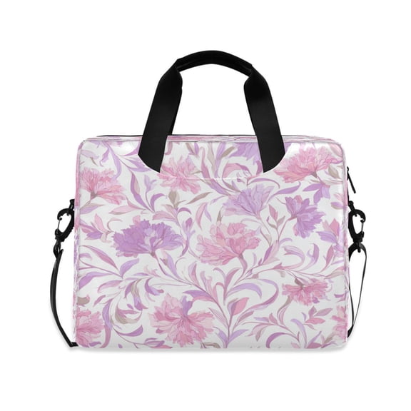 16" Laptop Briefcase, Detachable Anti-Slip Shoulder Strap, Multi-Compartment Work Travel Bag Pink Colors Whimsical Flowers