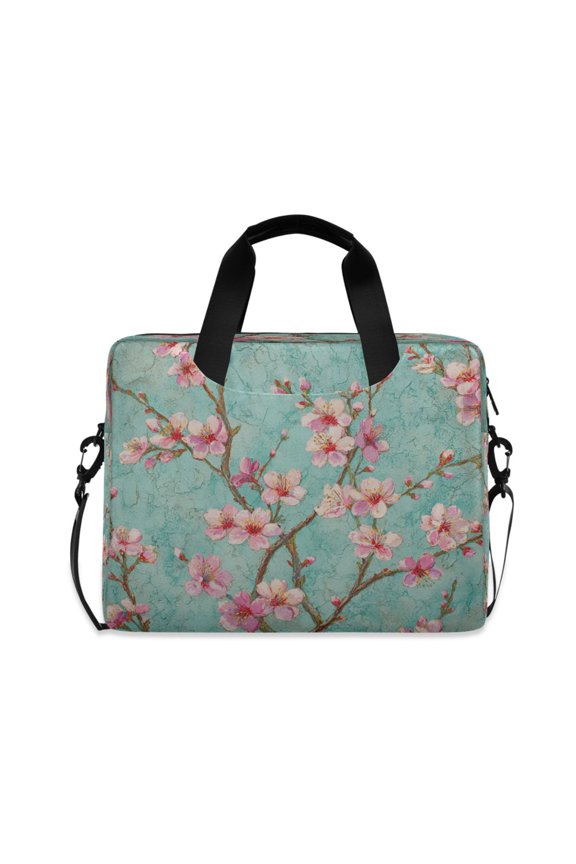 16" Laptop Briefcase, Detachable Anti-Slip Shoulder Strap, Multi-Compartment Work Travel Bag Pink Peach Blossoms