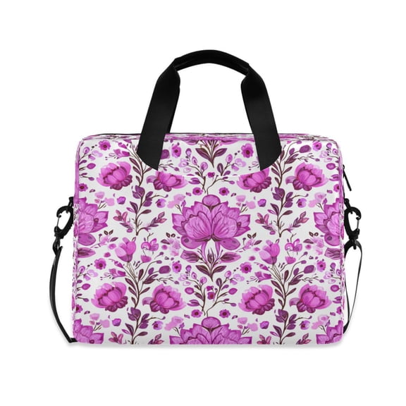 16" Laptop Briefcase, Detachable Anti-Slip Shoulder Strap, Multi-Compartment Work Travel Bag Pink Purple Lotus