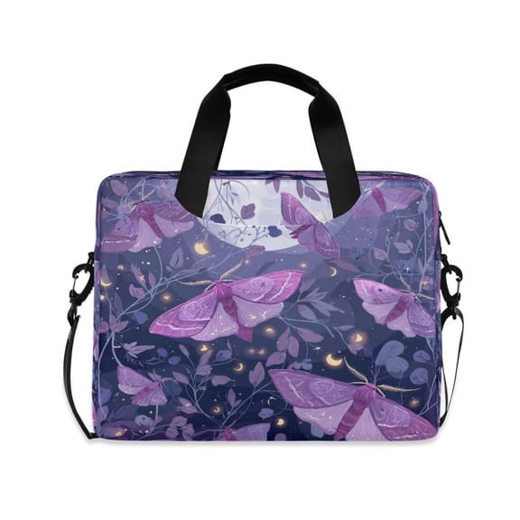 16" Laptop Briefcase, Detachable Anti-Slip Shoulder Strap, Multi-Compartment Work Travel Bag Purple Lilac Moths