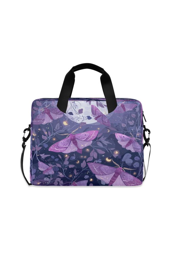 16" Laptop Briefcase, Detachable Anti-Slip Shoulder Strap, Multi-Compartment Work Travel Bag Purple Lilac Moths