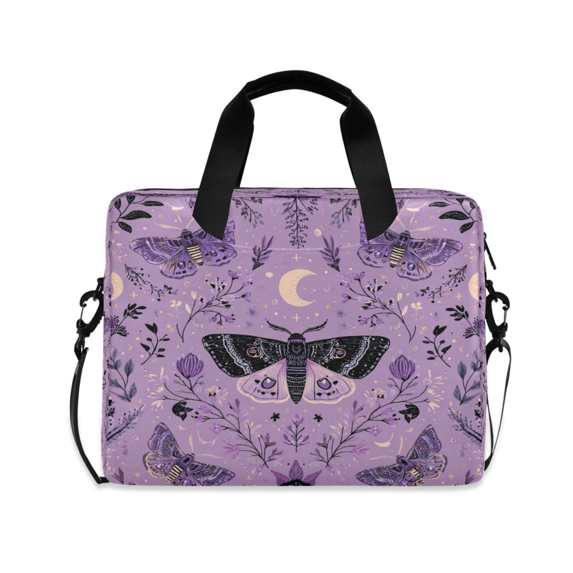 16" Laptop Briefcase, Detachable Anti-Slip Shoulder Strap, Multi-Compartment Work Travel Bag Purple Moths