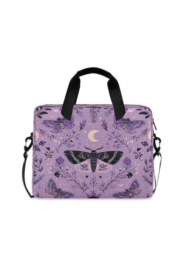 16" Laptop Briefcase, Detachable Anti-Slip Shoulder Strap, Multi-Compartment Work Travel Bag Purple Moths