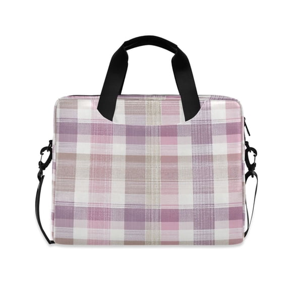 16" Laptop Briefcase, Detachable Anti-Slip Shoulder Strap, Multi-Compartment Work Travel Bag Purple-pink Checkered Pattern
