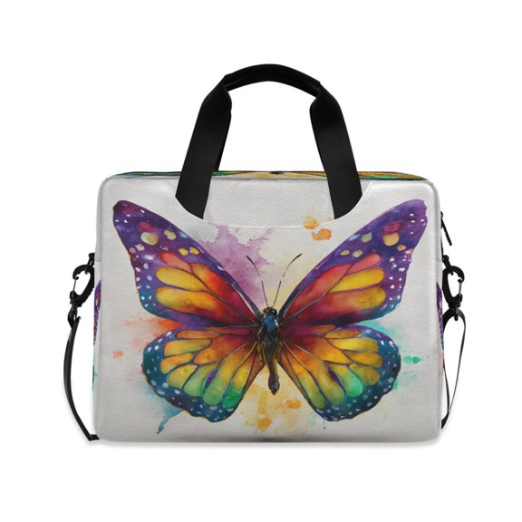16" Laptop Briefcase, Detachable Anti-Slip Shoulder Strap, Multi-Compartment Work Travel Bag Rainbow Spectrum Butterfly