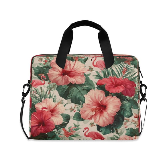 16" Laptop Briefcase, Detachable Anti-Slip Shoulder Strap, Multi-Compartment Work Travel Bag Red Hibiscus Flowers