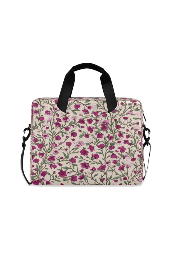 16" Laptop Briefcase, Detachable Anti-Slip Shoulder Strap, Multi-Compartment Work Travel Bag Red-pink Magenta Flowers