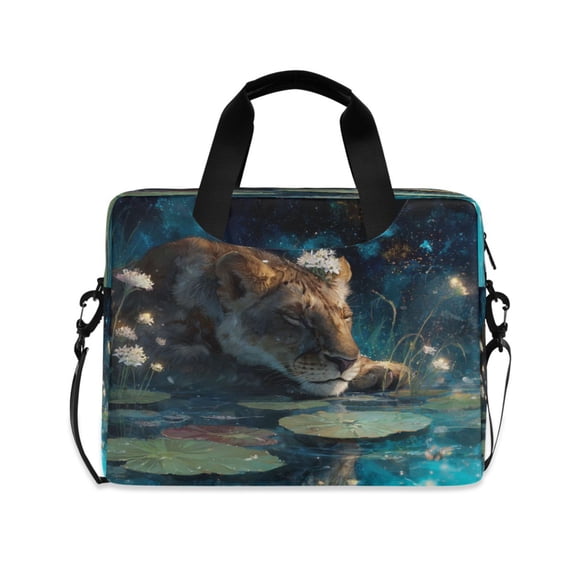 16" Laptop Briefcase, Detachable Anti-Slip Shoulder Strap, Multi-Compartment Work Travel Bag Resting Lion