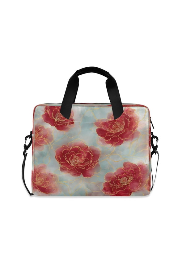 16" Laptop Briefcase, Detachable Anti-Slip Shoulder Strap, Multi-Compartment Work Travel Bag Rose Petals with Gold Outline