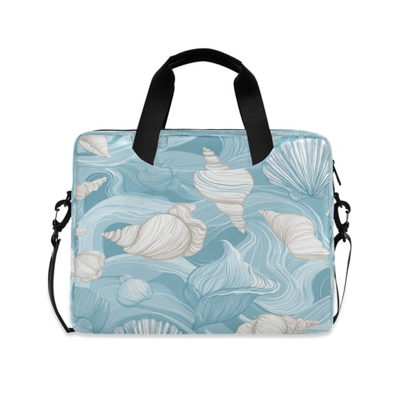 16" Laptop Briefcase, Detachable Anti-Slip Shoulder Strap, Multi-Compartment Work Travel Bag Seashells and Sea Waves Pattern
