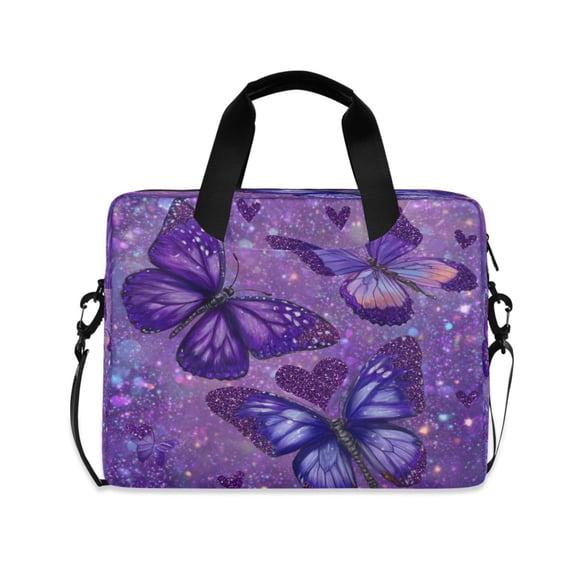 16" Laptop Briefcase, Detachable Anti-Slip Shoulder Strap, Multi-Compartment Work Travel Bag Shimmering Purple Butterflies