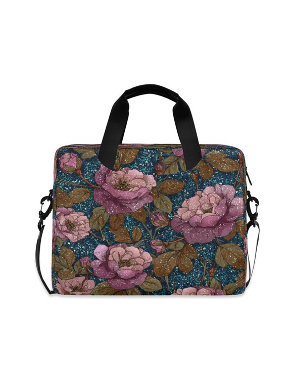 16" Laptop Briefcase, Detachable Anti-Slip Shoulder Strap, Multi-Compartment Work Travel Bag Shiny Roses