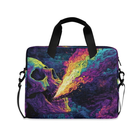 16" Laptop Briefcase, Detachable Anti-Slip Shoulder Strap, Multi-Compartment Work Travel Bag Skull Spitting Rainbow Gas