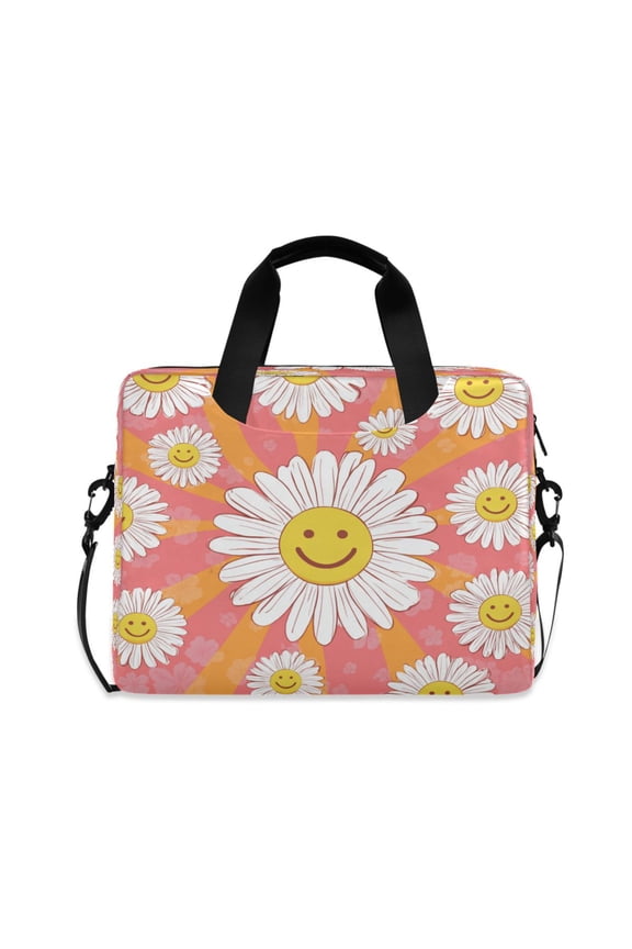 16" Laptop Briefcase, Detachable Anti-Slip Shoulder Strap, Multi-Compartment Work Travel Bag Smiley Face on Orange Background