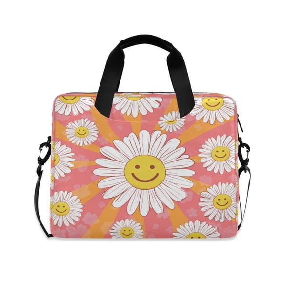 16" Laptop Briefcase, Detachable Anti-Slip Shoulder Strap, Multi-Compartment Work Travel Bag Smiley Face on Orange Background