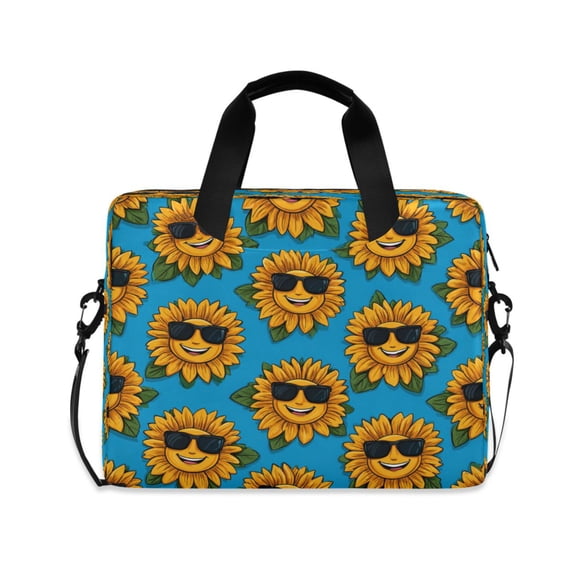 16" Laptop Briefcase, Detachable Anti-Slip Shoulder Strap, Multi-Compartment Work Travel Bag Smiley Sunglasses Sunflowers