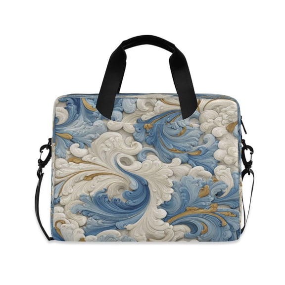 16" Laptop Briefcase, Detachable Anti-Slip Shoulder Strap, Multi-Compartment Work Travel Bag Soft Blue and Beige