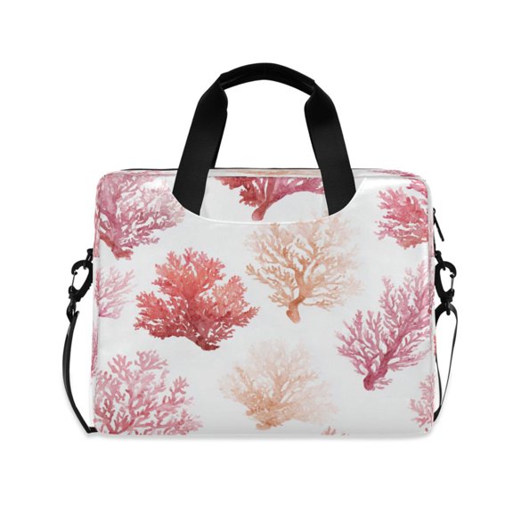 16" Laptop Briefcase, Detachable Anti-Slip Shoulder Strap, Multi-Compartment Work Travel Bag Soft Coral Reef Art