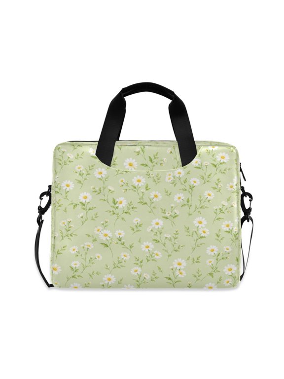 16" Laptop Briefcase, Detachable Anti-Slip Shoulder Strap, Multi-Compartment Work Travel Bag Soft Green Daisy Field