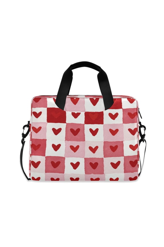 16" Laptop Briefcase, Detachable Anti-Slip Shoulder Strap, Multi-Compartment Work Travel Bag Soft Heart Checkerboard