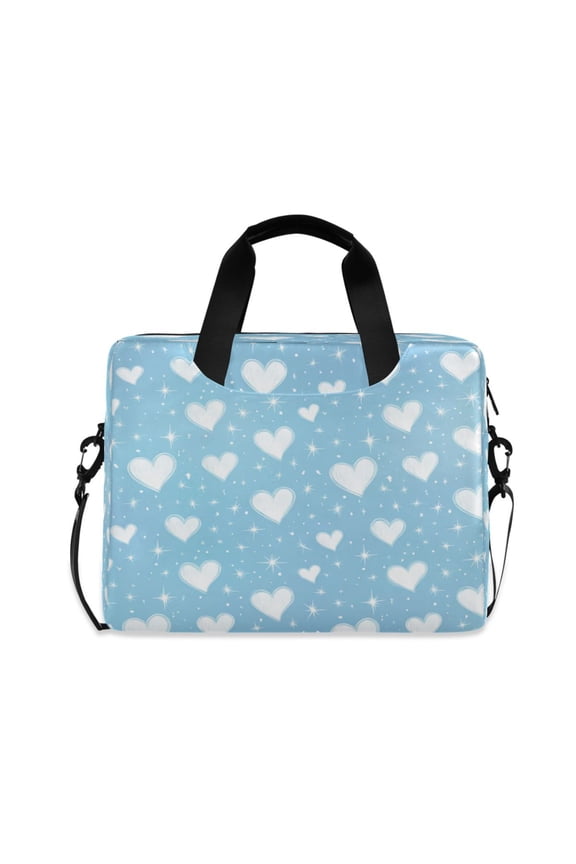 16" Laptop Briefcase, Detachable Anti-Slip Shoulder Strap, Multi-Compartment Work Travel Bag Soft Heart Line Art on Blue