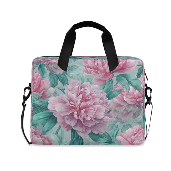 16" Laptop Briefcase, Detachable Anti-Slip Shoulder Strap, Multi-Compartment Work Travel Bag Soft Pink Peony Pattern