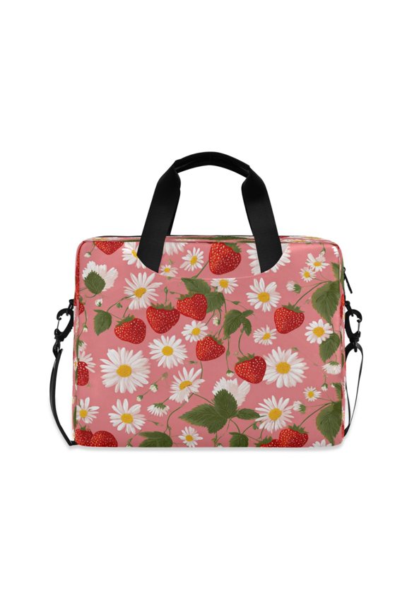 16" Laptop Briefcase, Detachable Anti-Slip Shoulder Strap, Multi-Compartment Work Travel Bag Strawberries and Flowers