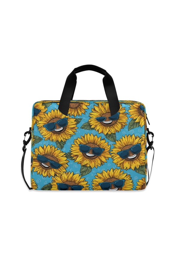 16" Laptop Briefcase, Detachable Anti-Slip Shoulder Strap, Multi-Compartment Work Travel Bag Sunglasses Smiley Sunflowers