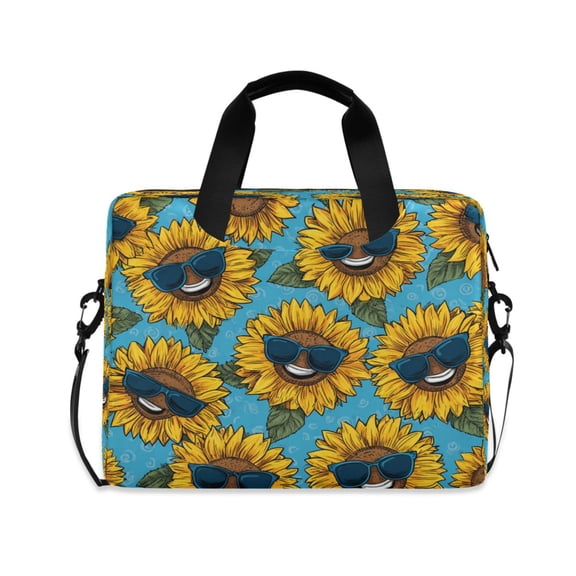 16" Laptop Briefcase, Detachable Anti-Slip Shoulder Strap, Multi-Compartment Work Travel Bag Sunglasses Smiley Sunflowers