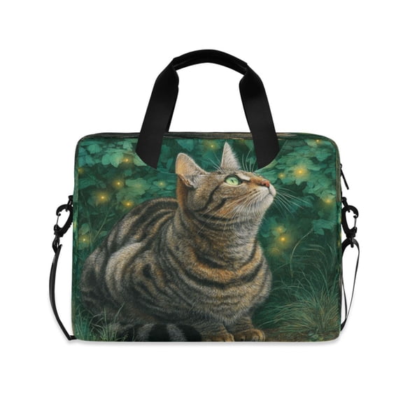 16" Laptop Briefcase, Detachable Anti-Slip Shoulder Strap, Multi-Compartment Work Travel Bag Tabby Cat