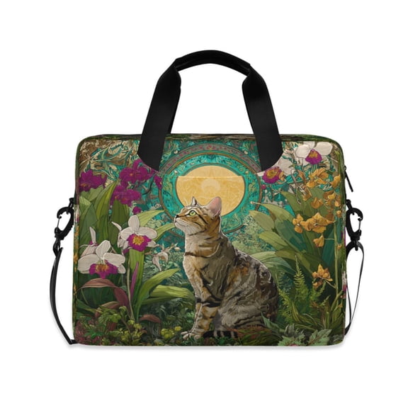 16" Laptop Briefcase, Detachable Anti-Slip Shoulder Strap, Multi-Compartment Work Travel Bag Tabby in The Garden