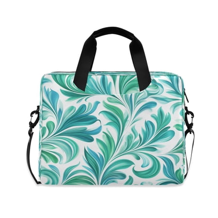 16" Laptop Briefcase, Detachable Anti-Slip Shoulder Strap, Multi-Compartment Work Travel Bag Teal Swirl Damask Pattern