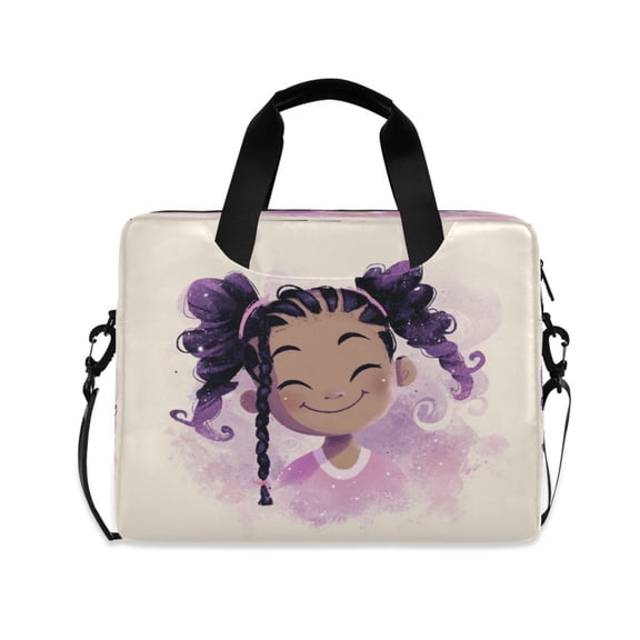 16" Laptop Briefcase, Detachable Anti-Slip Shoulder Strap, Multi-Compartment Work Travel Bag The Smiling Purple-haired Girl