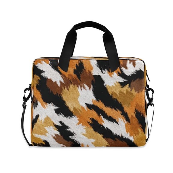 16" Laptop Briefcase, Detachable Anti-Slip Shoulder Strap, Multi-Compartment Work Travel Bag Tiger Print in Warm Tones