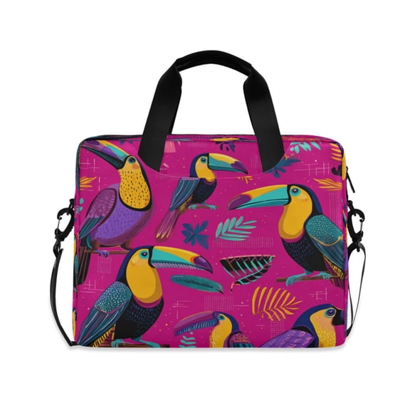 16" Laptop Briefcase, Detachable Anti-Slip Shoulder Strap, Multi-Compartment Work Travel Bag Toucan in The Pink Jungle