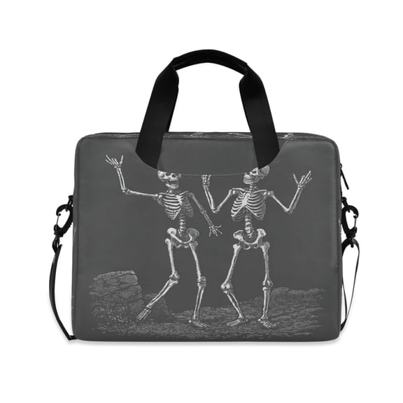16" Laptop Briefcase, Detachable Anti-Slip Shoulder Strap, Multi-Compartment Work Travel Bag Two Happy Skeletons