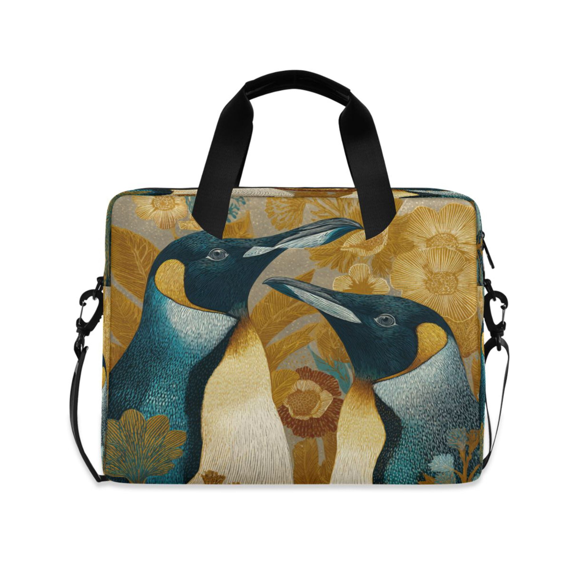 16" Laptop Briefcase, Detachable Anti-Slip Shoulder Strap, Multi-Compartment Work Travel Bag Two Penguins