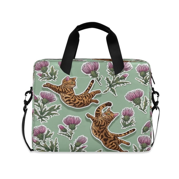 16" Laptop Briefcase, Detachable Anti-Slip Shoulder Strap, Multi-Compartment Work Travel Bag Two Scuffling Tabby Cats