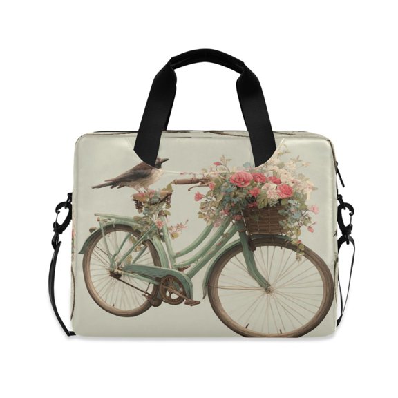 16" Laptop Briefcase, Detachable Anti-Slip Shoulder Strap, Multi-Compartment Work Travel Bag Vintage Bicycle